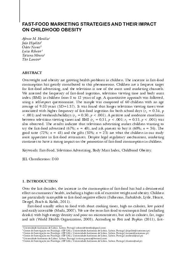 (PDF) FastFood Marketing Strategies and their Impact on Childhood