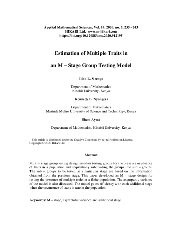 (PDF) Estimation of multiple traits in an M-stage group testing model