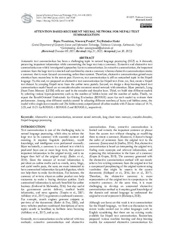 (PDF) Attention based Recurrent Neural Network for Nepali Text ...