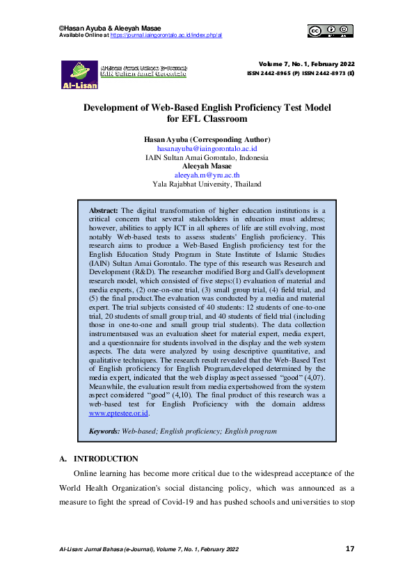 (PDF) Development of Web-Based English Proficiency Test Model for EFL ...