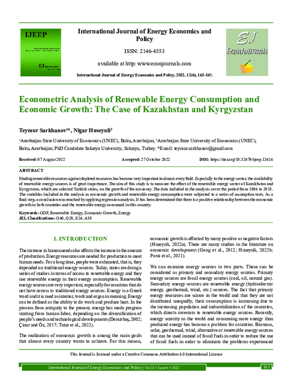 (PDF) Econometric Analysis of Renewable Energy Consumption and Economic ...
