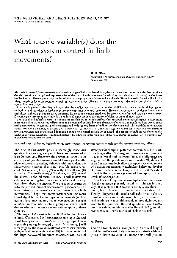(PDF) Does control of limb movement equal control of limb muscles?