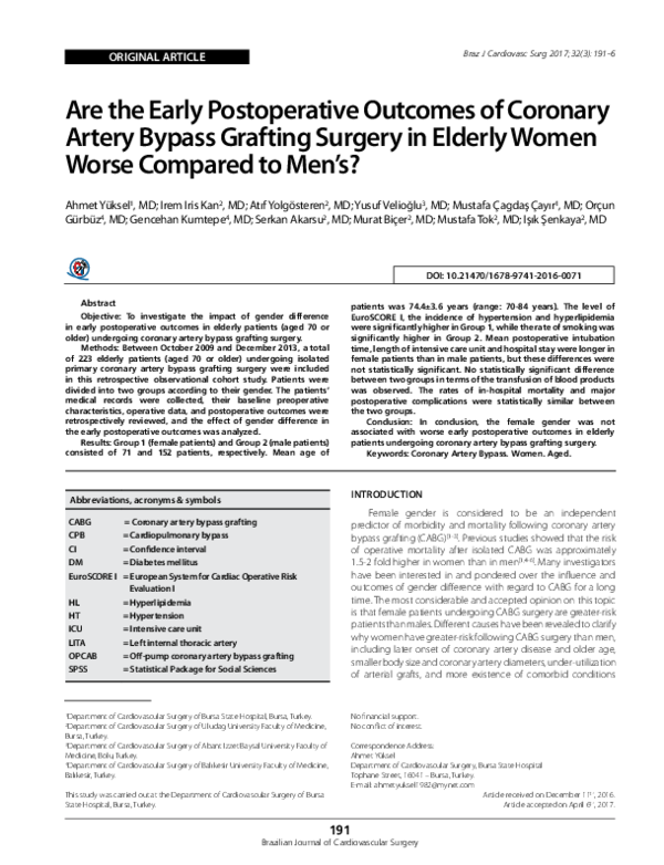(PDF) Are the Early Postoperative Outcomes of Coronary Artery Bypass ...