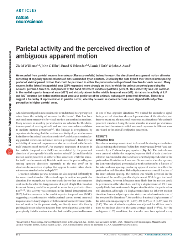 (PDF) Parietal activity and the perceived direction of ambiguous ...