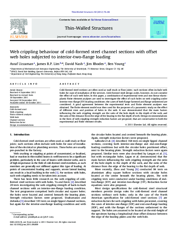 (PDF) Web crippling behaviour of cold-formed steel channel sections ...