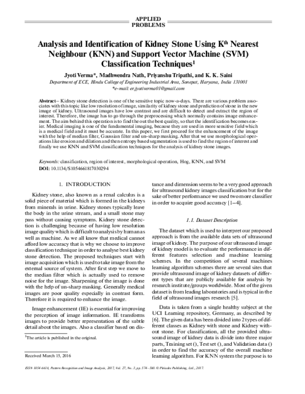 (PDF) Analysis and identification of kidney stone using Kth nearest ...