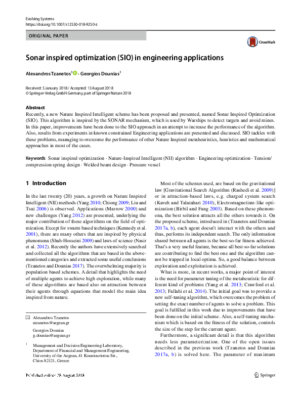 (PDF) Sonar inspired optimization (SIO) in engineering applications