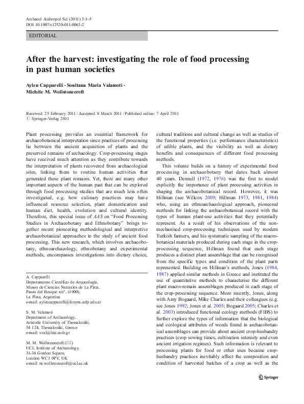 (PDF) After the harvest investigating the role of food processing in
