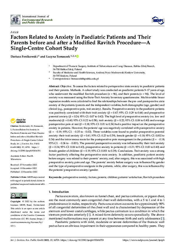 (PDF) Factors Related to Anxiety in Paediatric Patients and Their ...