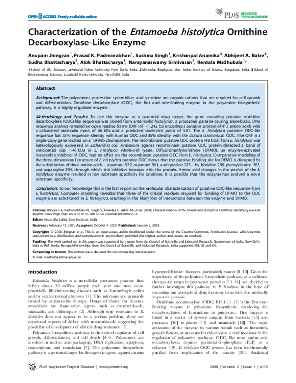 (PDF) Characterization of the Entamoeba histolytica Ornithine ...