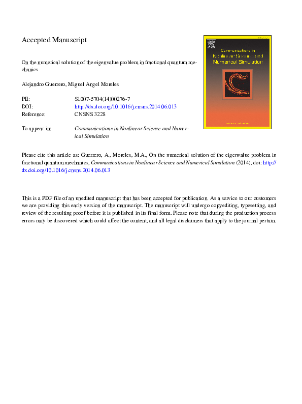 (PDF) On the numerical solution of the eigenvalue problem in fractional ...