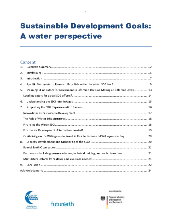 (PDF) Sustainable Development Goals: A Water Perspective