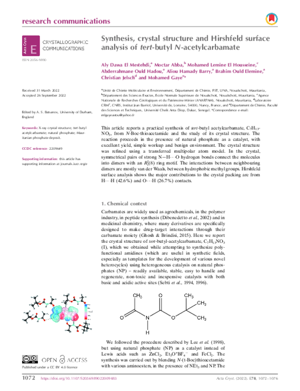(PDF) Synthesis, crystal structure and Hirshfeld surface analysis of ...