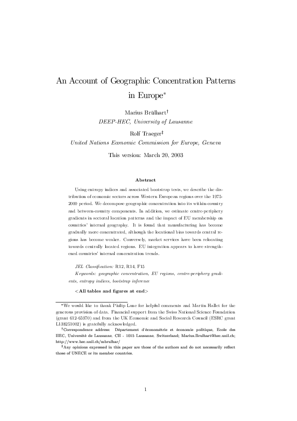 (PDF) An account of geographic concentration patterns in Europe
