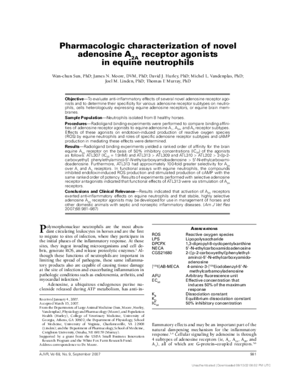(PDF) Pharmacologic characterization of novel adenosine A2A receptor ...
