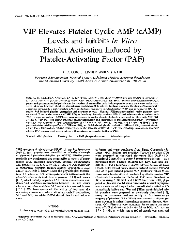 (PDF) VIP elevates platelet cyclic AMP (cAMP) levels and inhibits in ...
