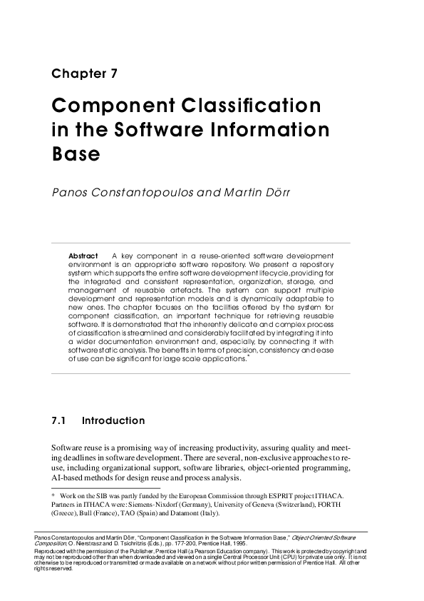 (PDF) Component Classification in the Software Information Base