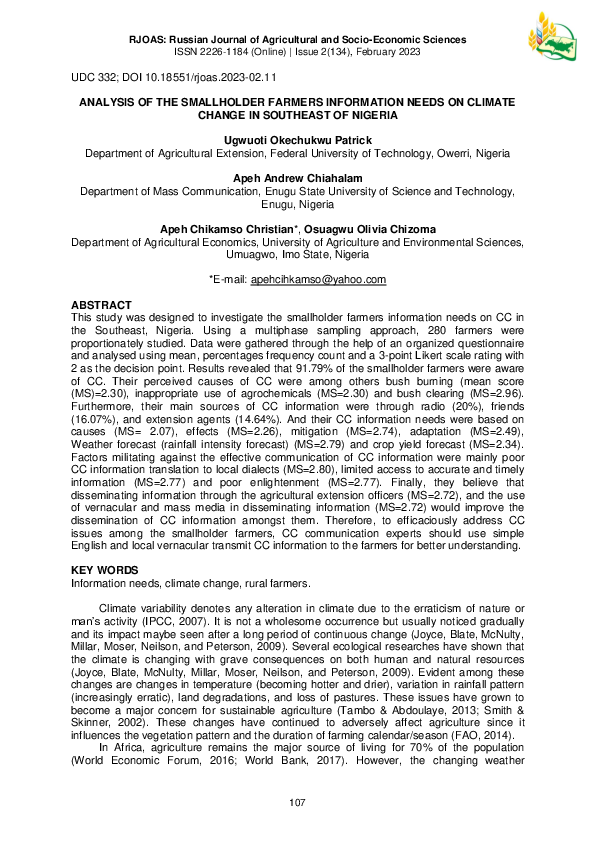 (PDF) ANALYSIS OF THE SMALLHOLDER FARMERS INFORMATION NEEDS ON CLIMATE ...