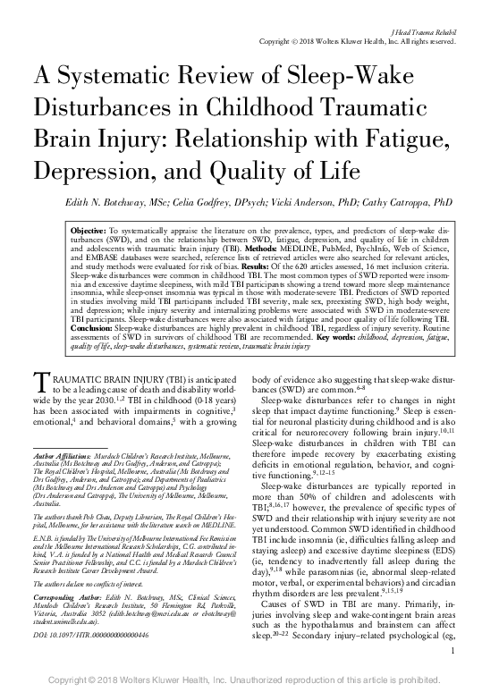 (PDF) A Systematic Review of Sleep-Wake Disturbances in Childhood ...