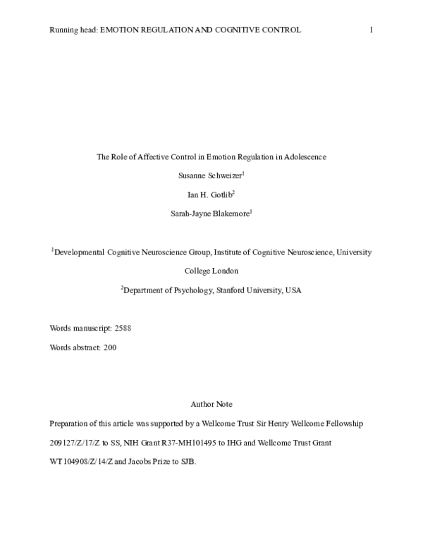 (PDF) The Role of Affective Control in Emotion Regulation during ...