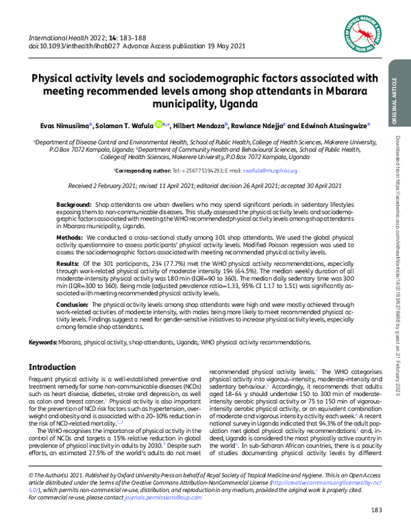 (PDF) Physical activity levels and sociodemographic factors associated ...