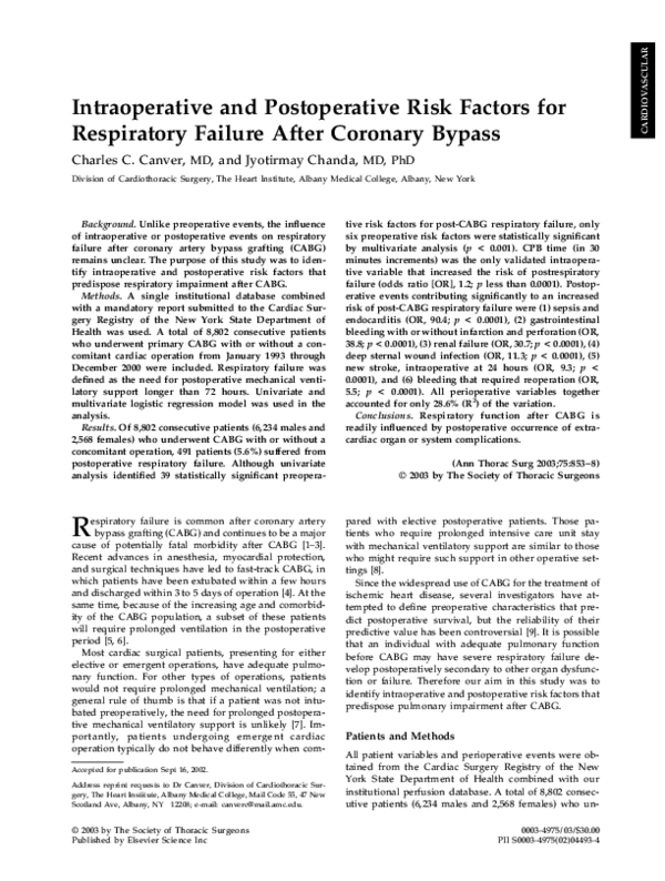 (PDF) Intraoperative and postoperative risk factors for respiratory ...