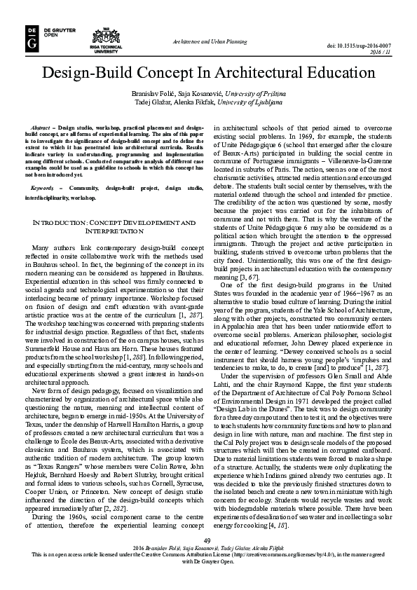 (PDF) Design-Build Concept In Architectural Education