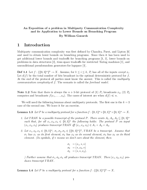 (PDF) An Exposition of a problem in Multiparty Communication Complexity ...