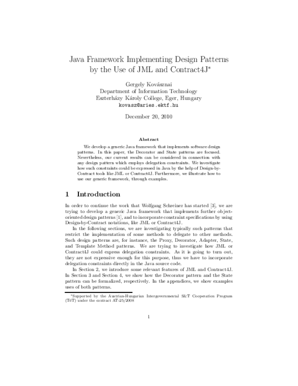(PDF) Java Framework Implementing Design Patterns by the Use of JML and ...