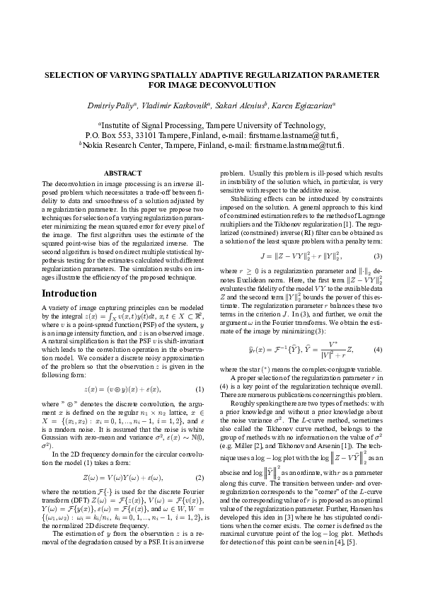 (PDF) Selection of varying spatially adaptive regularization parameter ...