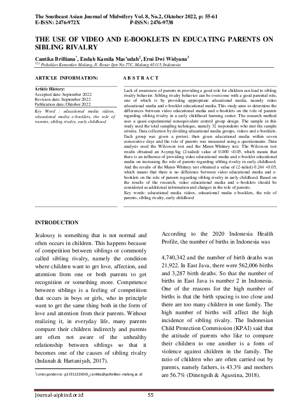 (PDF) The Use of Video and E-Booklets in Educating Parents on Sibling ...