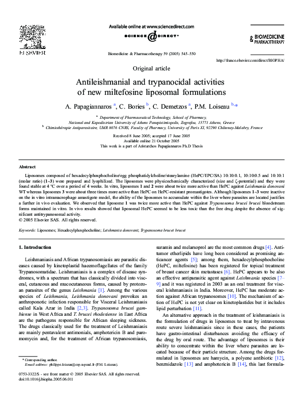 (PDF) Antileishmanial and trypanocidal activities of new miltefosine ...