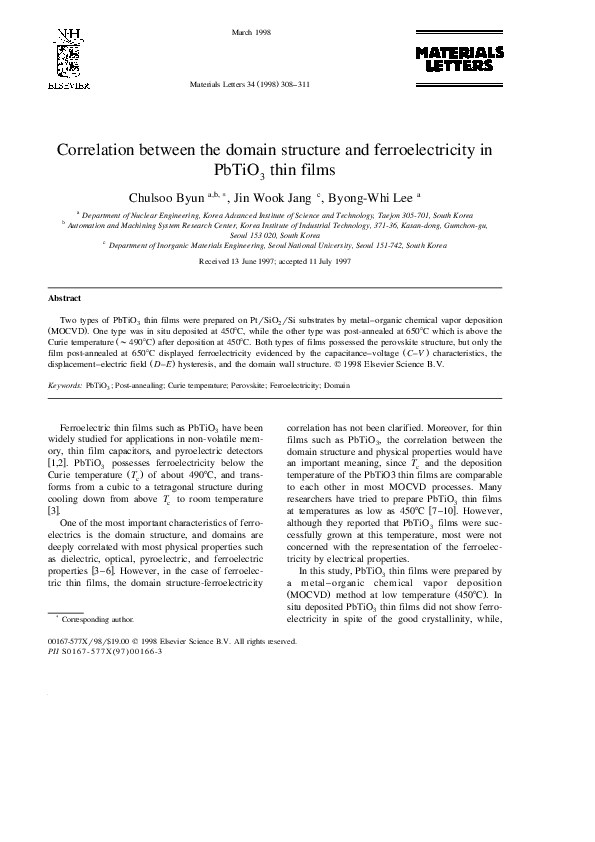 Pdf Correlation Between The Domain Structure And Ferroelectricity In