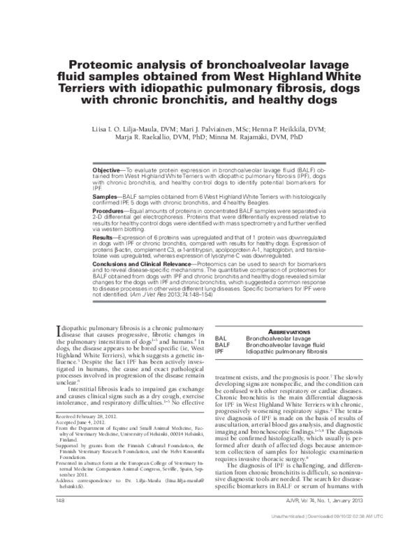 (PDF) Proteomic analysis of bronchoalveolar lavage fluid samples ...