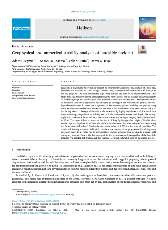 (PDF) Geophysical and numerical stability analysis of landslide incident