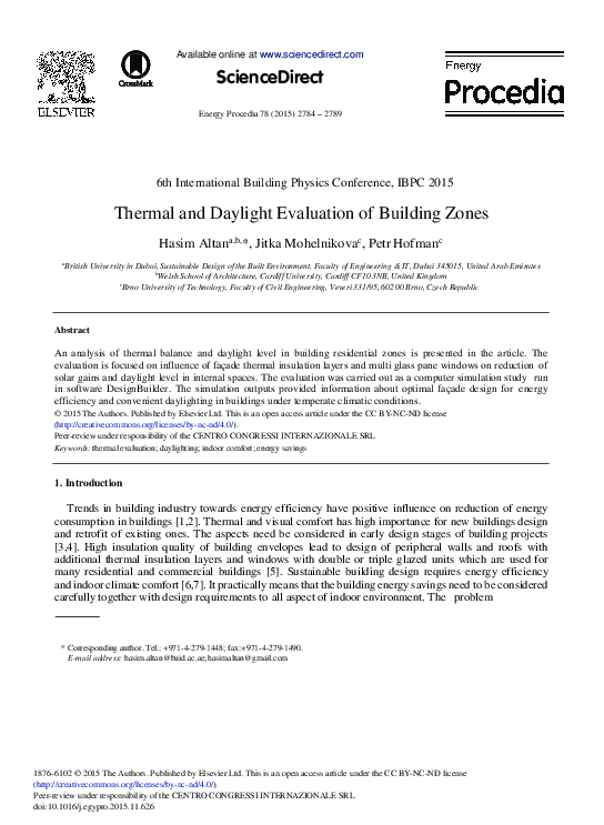 (PDF) Thermal and Daylight Evaluation of Building Zones