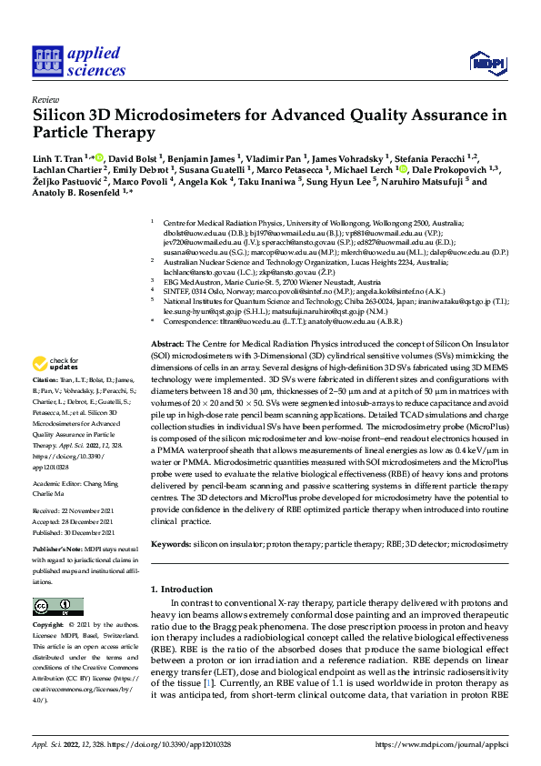 (PDF) Silicon 3D Microdosimeters for Advanced Quality Assurance in ...