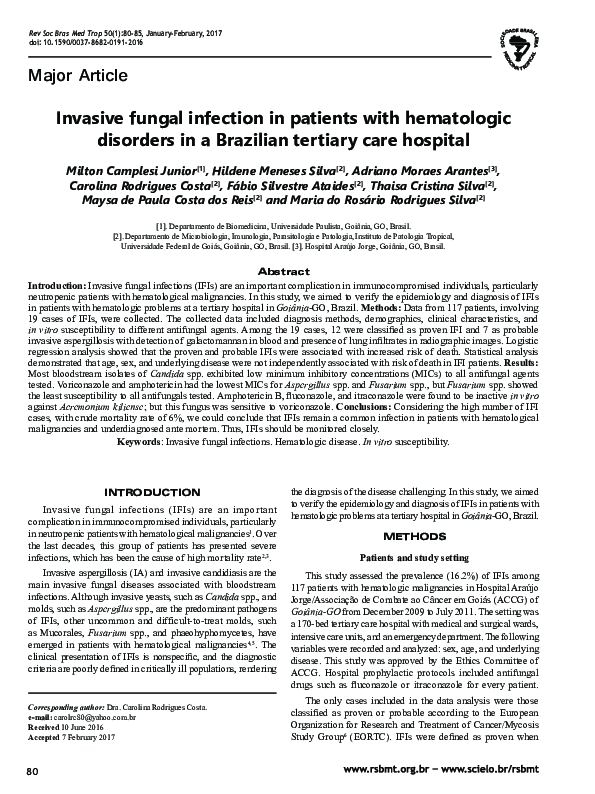 (PDF) Invasive fungal infection in patients with hematologic disorders ...