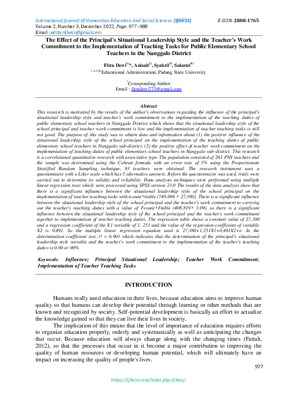 (PDF) The Effect of the Principal's Situational Leadership Style and ...