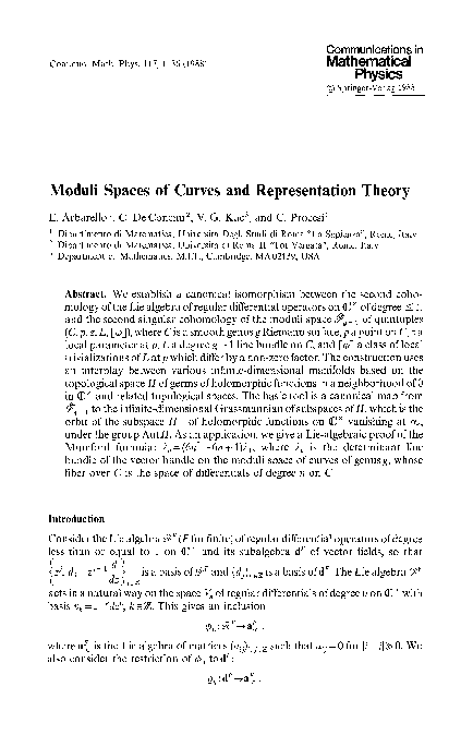 (PDF) Moduli spaces of curves and representation theory