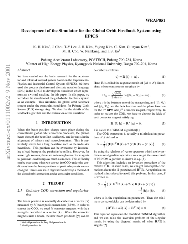 (PDF) Development of the Simulator for the Global Orbit Feedback System ...