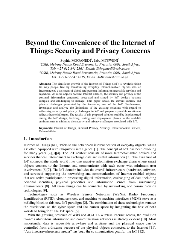(PDF) Beyond the convenience of the internet of things: Security and ...