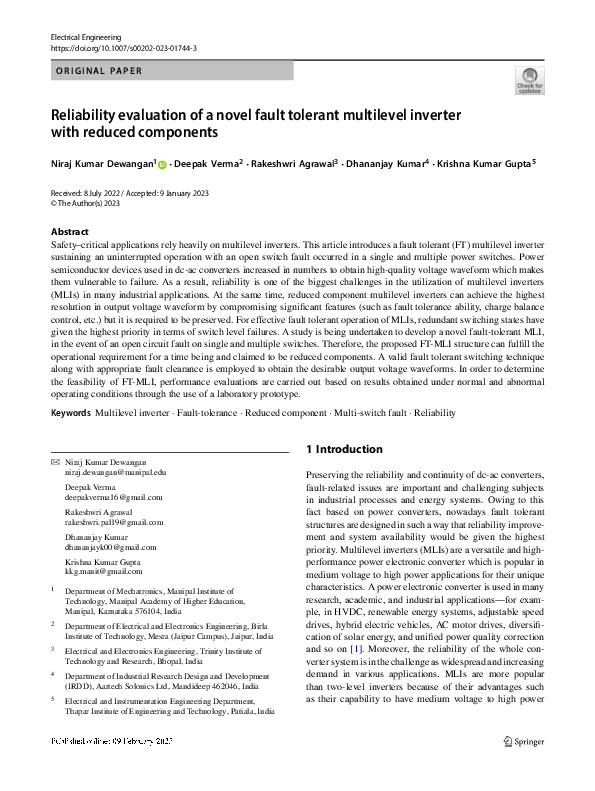 (PDF) Reliability evaluation of a novel fault tolerant multilevel ...