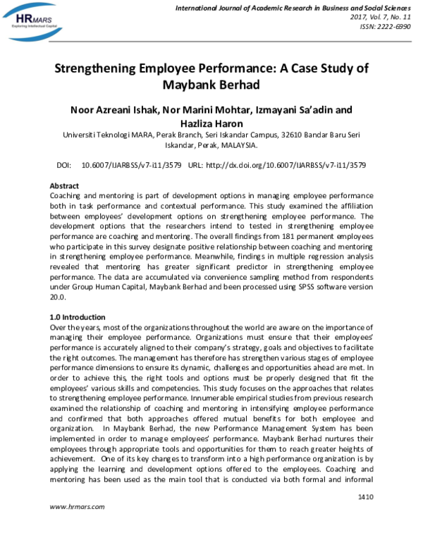 (PDF) Strengthening Employee Performance: A Case Study of Maybank Berhad