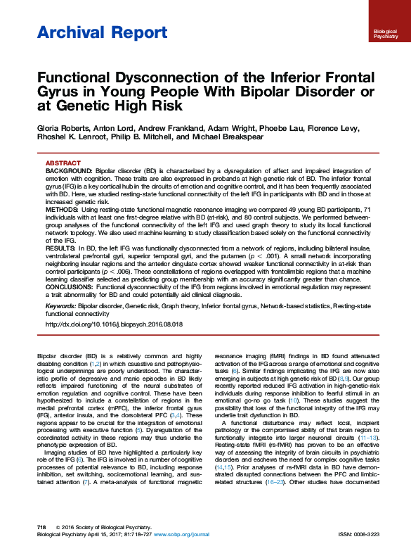 (PDF) Functional Dysconnection of the Inferior Frontal Gyrus in Young ...