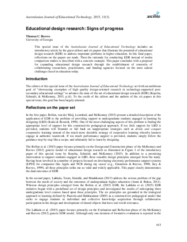 (PDF) Educational design research Signs of progress Thomas C Reeves