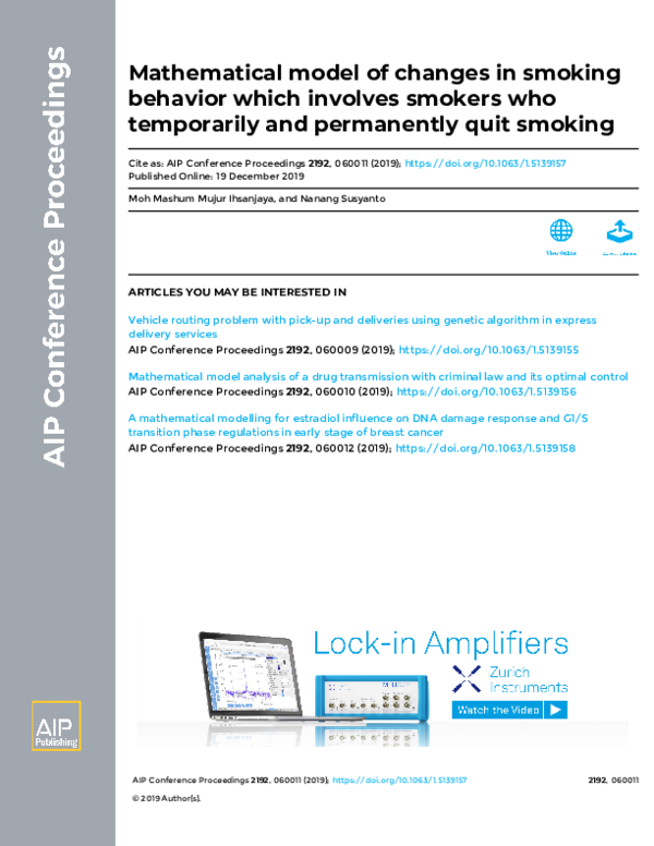 (PDF) Mathematical model of changes in smoking behavior which involves ...