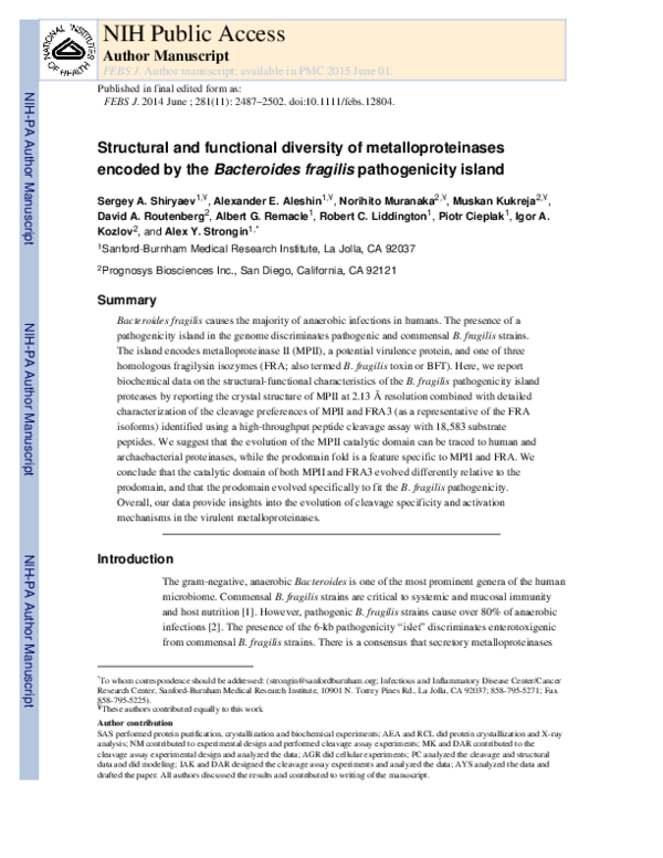(PDF) Structural and functional diversity of metalloproteinases encoded ...