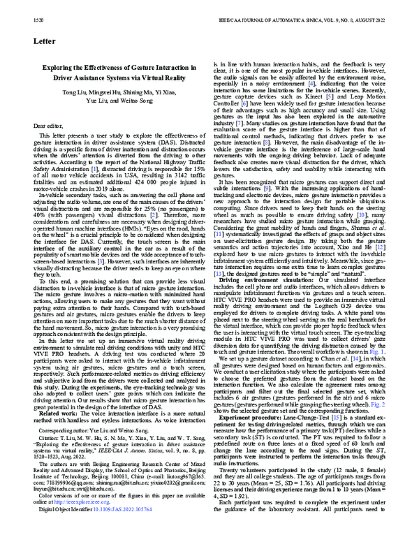 (PDF) Exploring the Effectiveness of Gesture Interaction in Driver ...