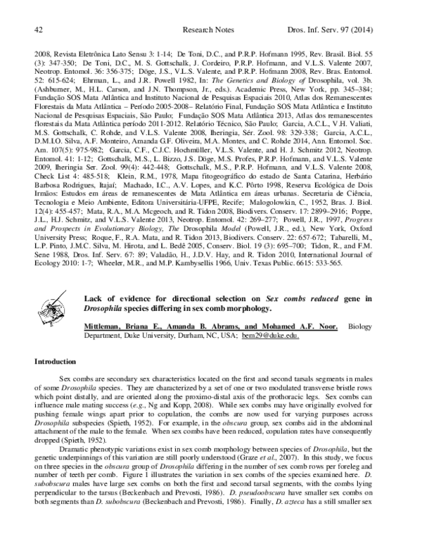 (PDF) Lack of evidence for directional selection on Sex combs reduced ...